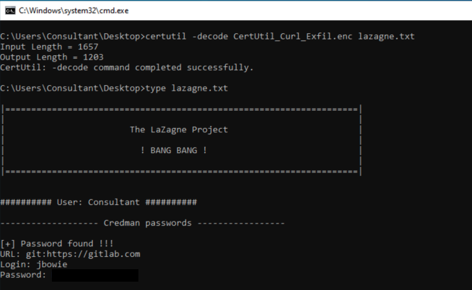 Decoding certutil-encoded LaZagne output